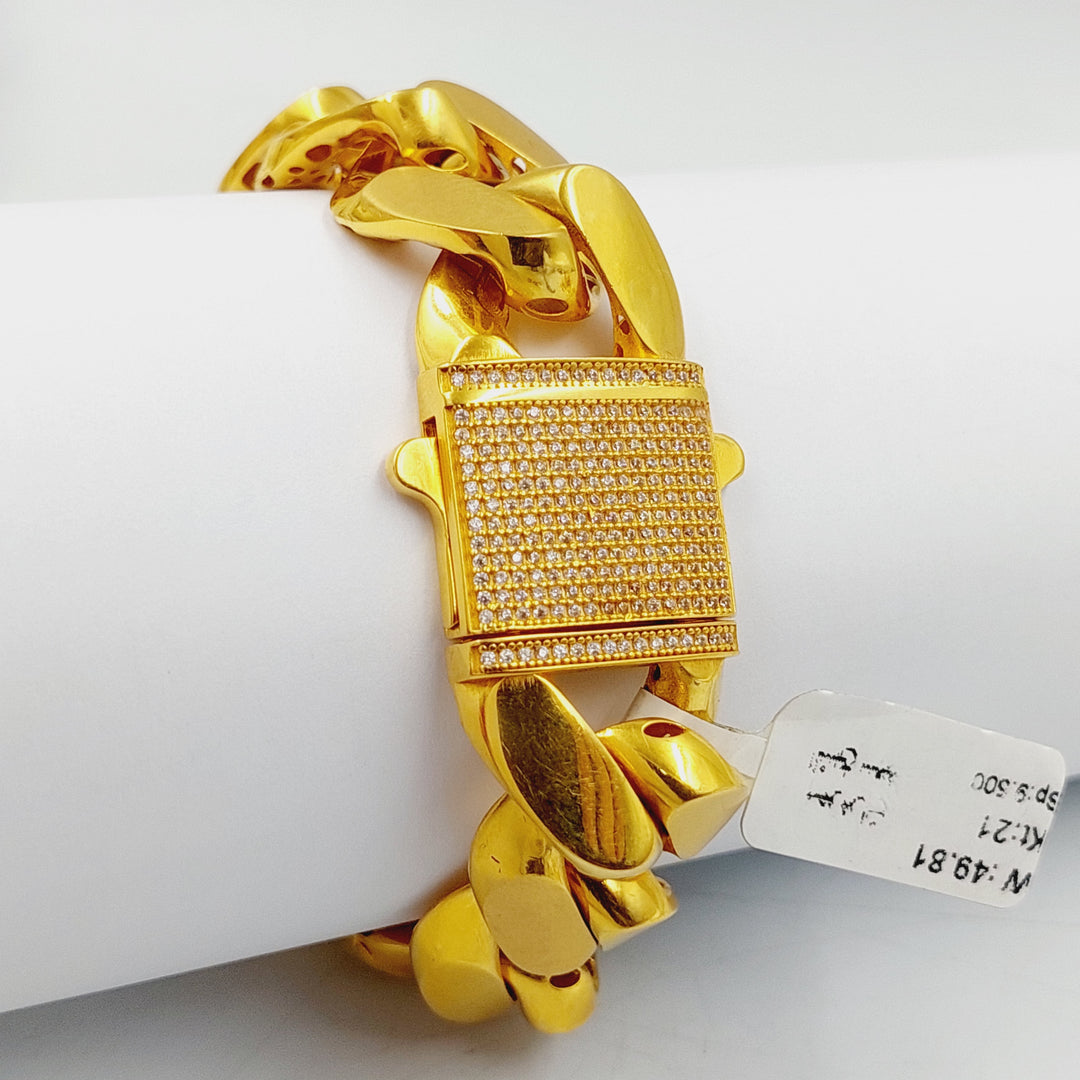 21K Gold Zircon Studded Cuban Links Bracelet by Saeed Jewelry - Image 10