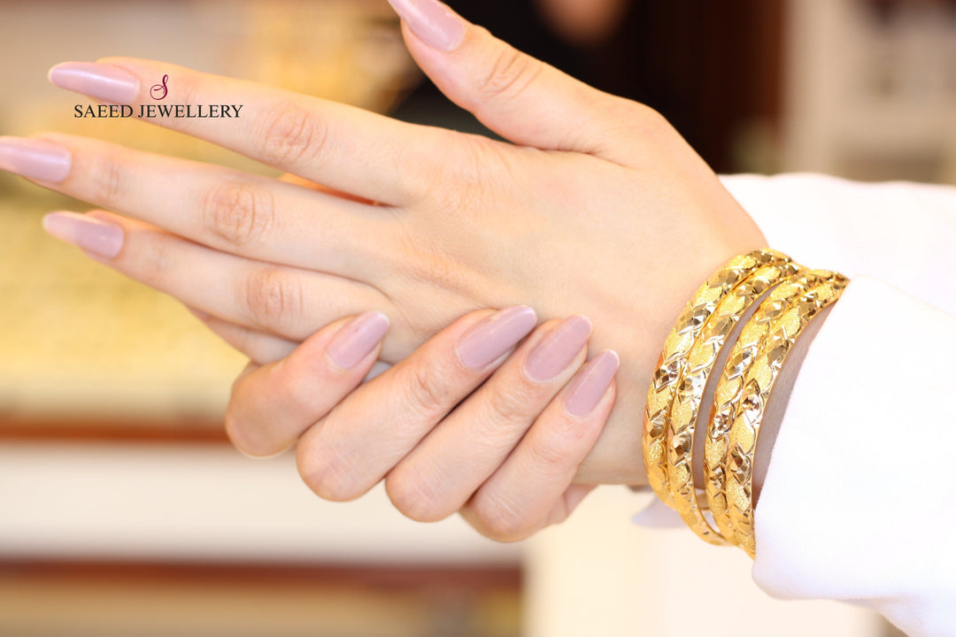 21K Bold Laser Bangle (Set of 2) Made of 21K Yellow Gold by Saeed Jewelry-24538