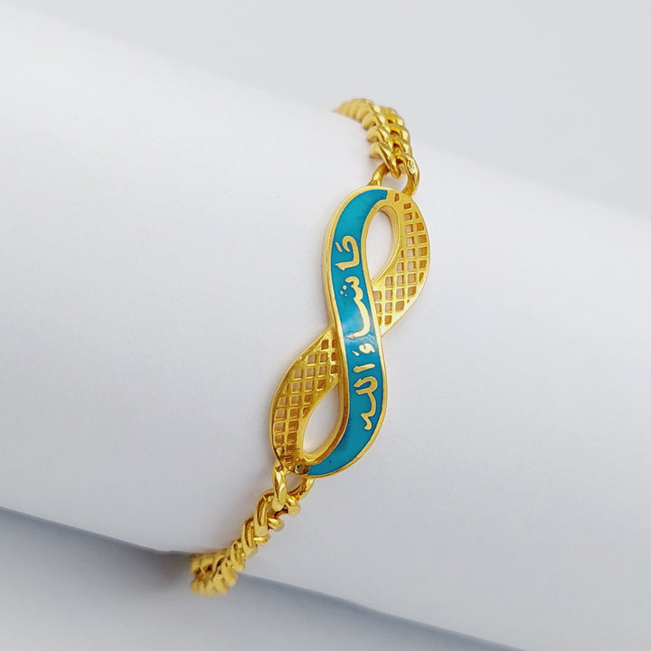 21K Gold Bracelet, God willing, Enamel by Saeed Jewelry - Image 4