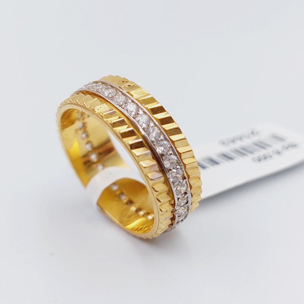 21K CNC Wedding Ring Made of 21K Yellow Gold by Saeed Jewelry-ذبله-cnc-محجر