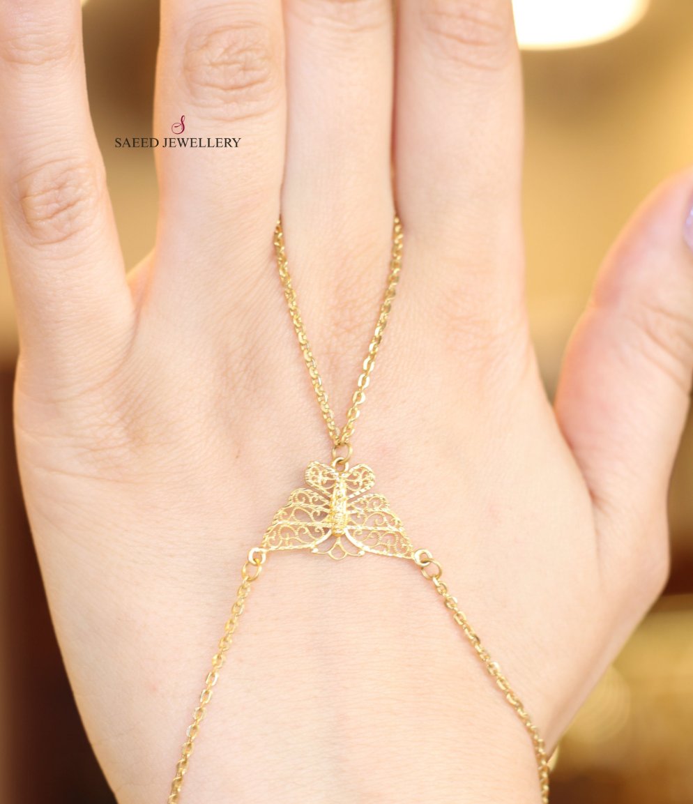 21K Chain Hand Bracelet Made of 21K Yellow Gold by Saeed Jewelry-كف-خاتم-سنسال