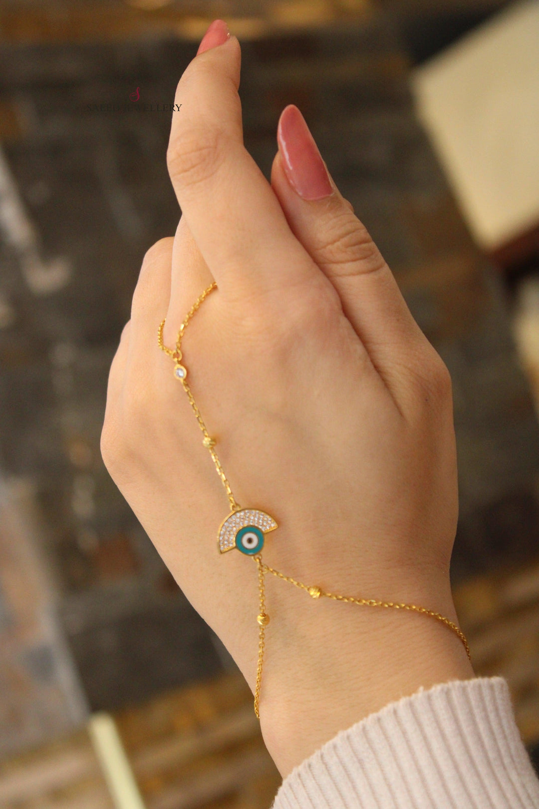 21K Gold Chain Hand Bracelet by Saeed Jewelry - Image 3