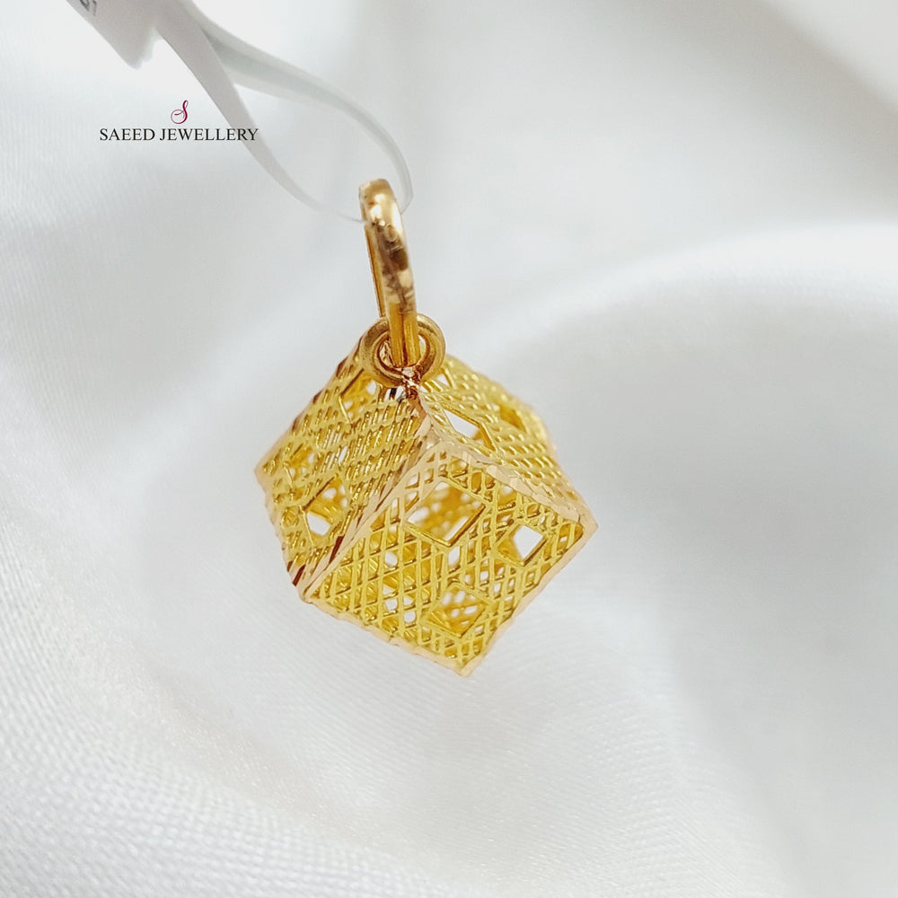21K Gold Cube Pendant by Saeed Jewelry - Image 2
