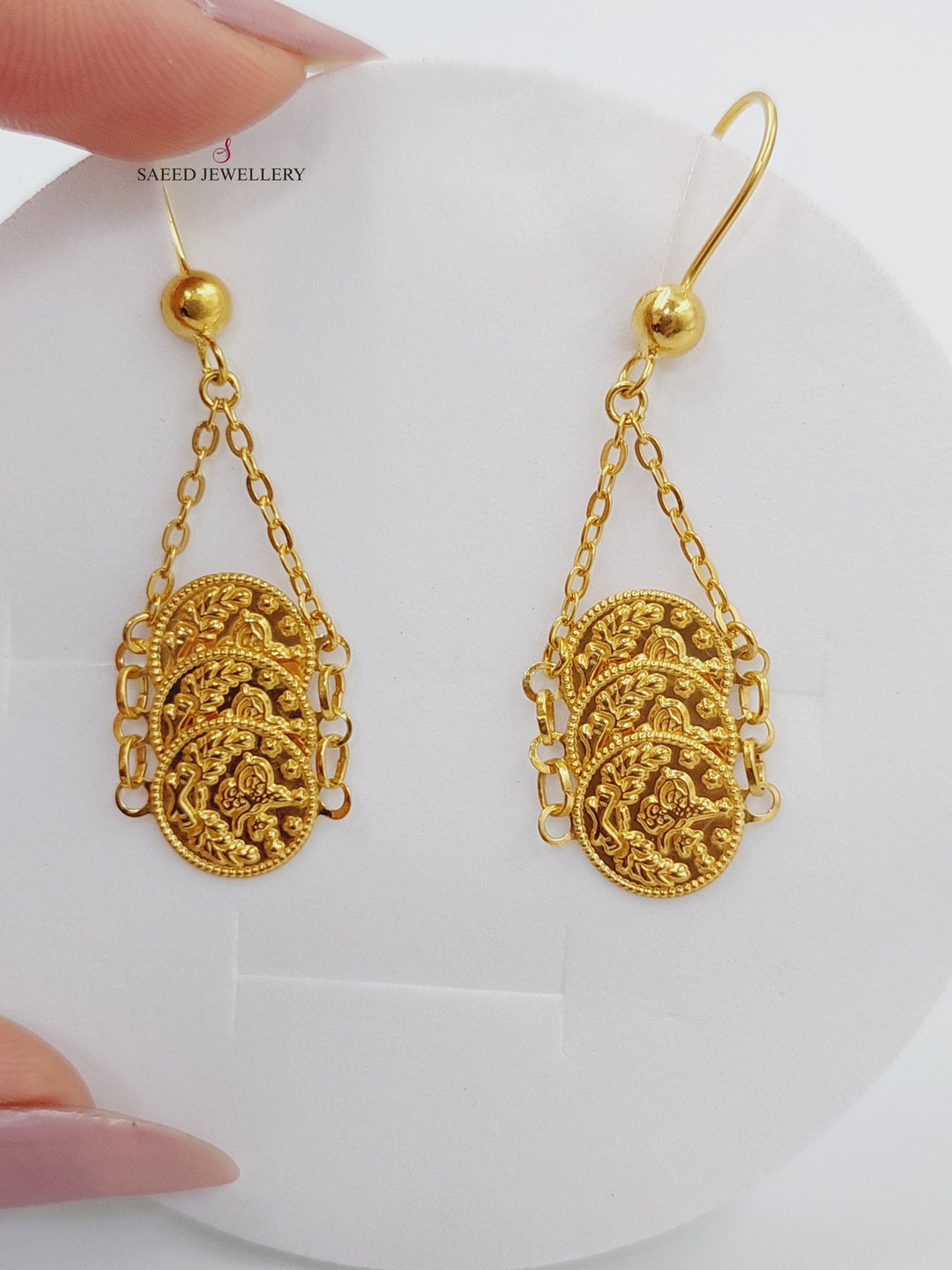 21K Gold Eighths Earrings by Saeed Jewelry - Image 1