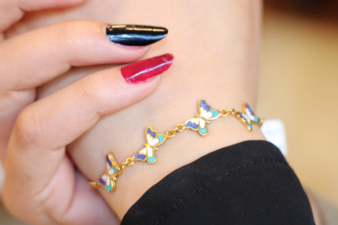 21K Gold Enamel Butterfly Bracelet by Saeed Jewelry - Image 3