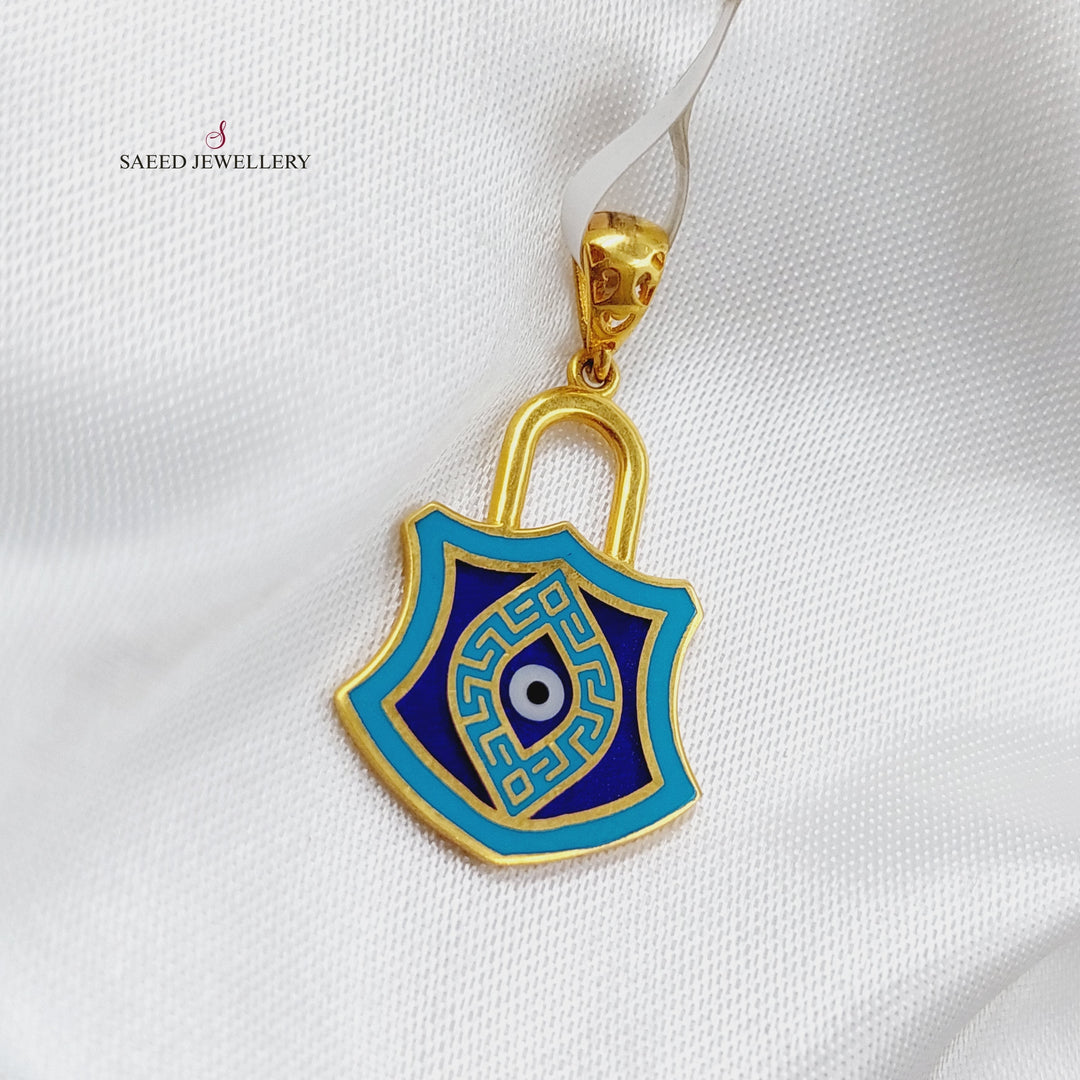 21K Gold Enamel Lock Pendant by Saeed Jewelry - Image 1