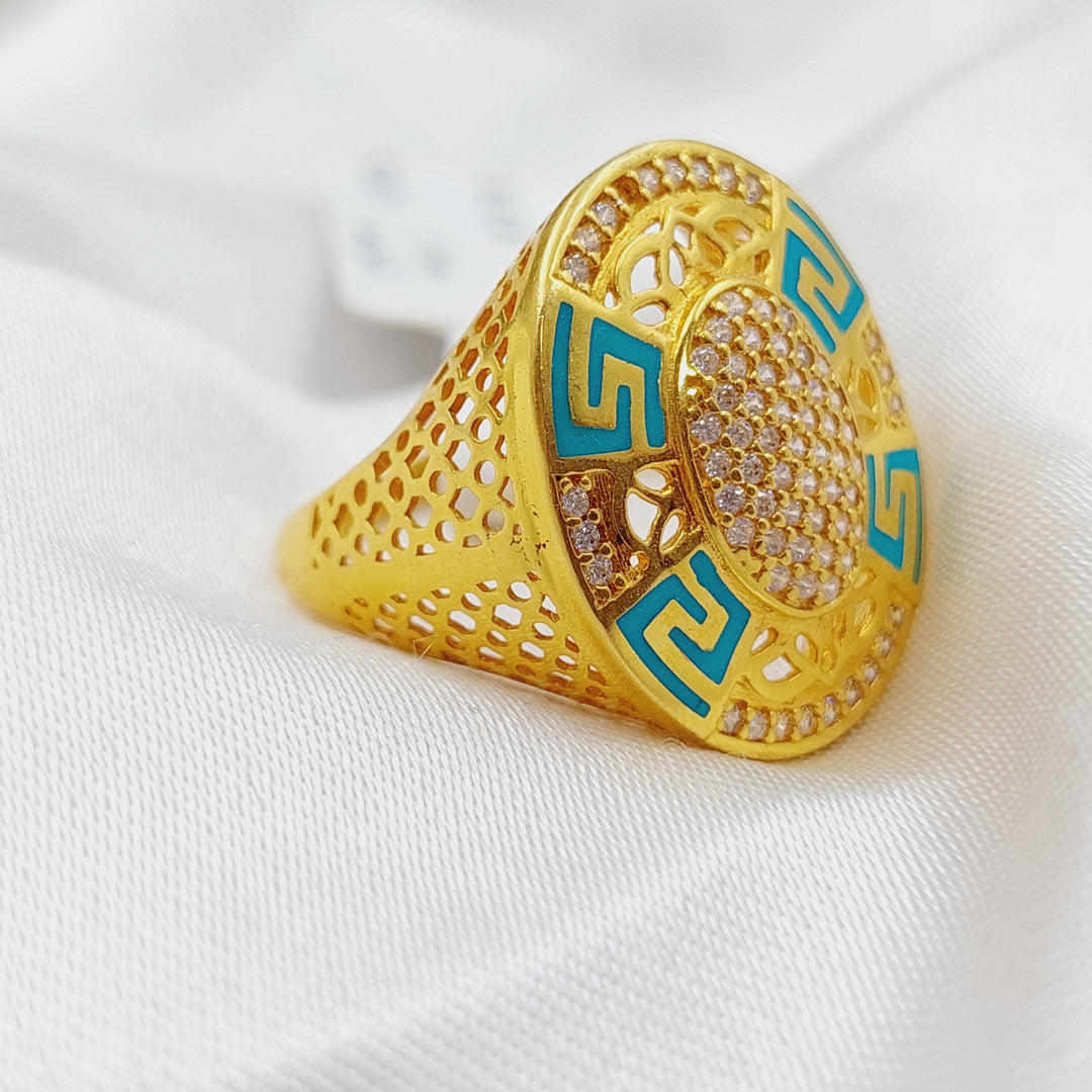 21K Gold Turquoise Greek Key Ring