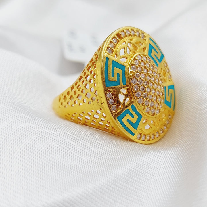 21K Gold Turquoise Greek Key Ring