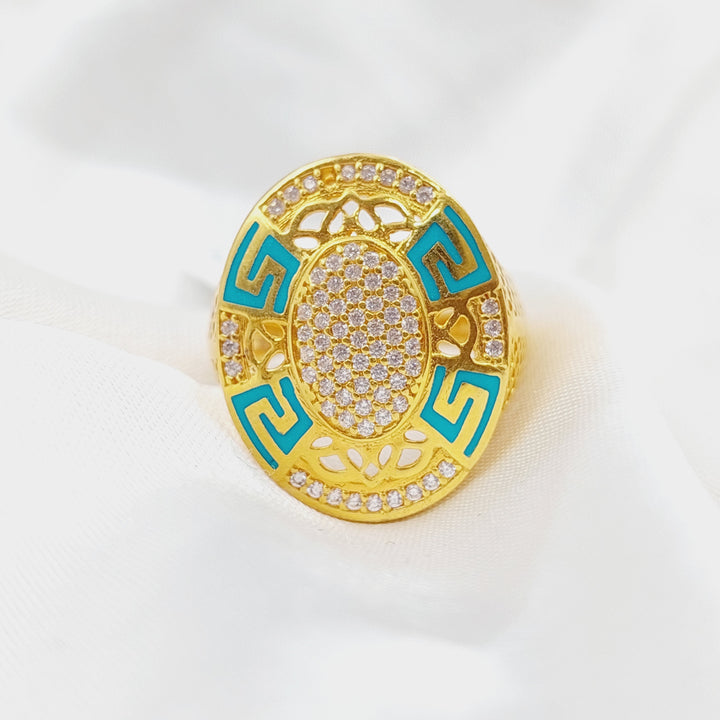 21K Gold Turquoise Greek Key Ring