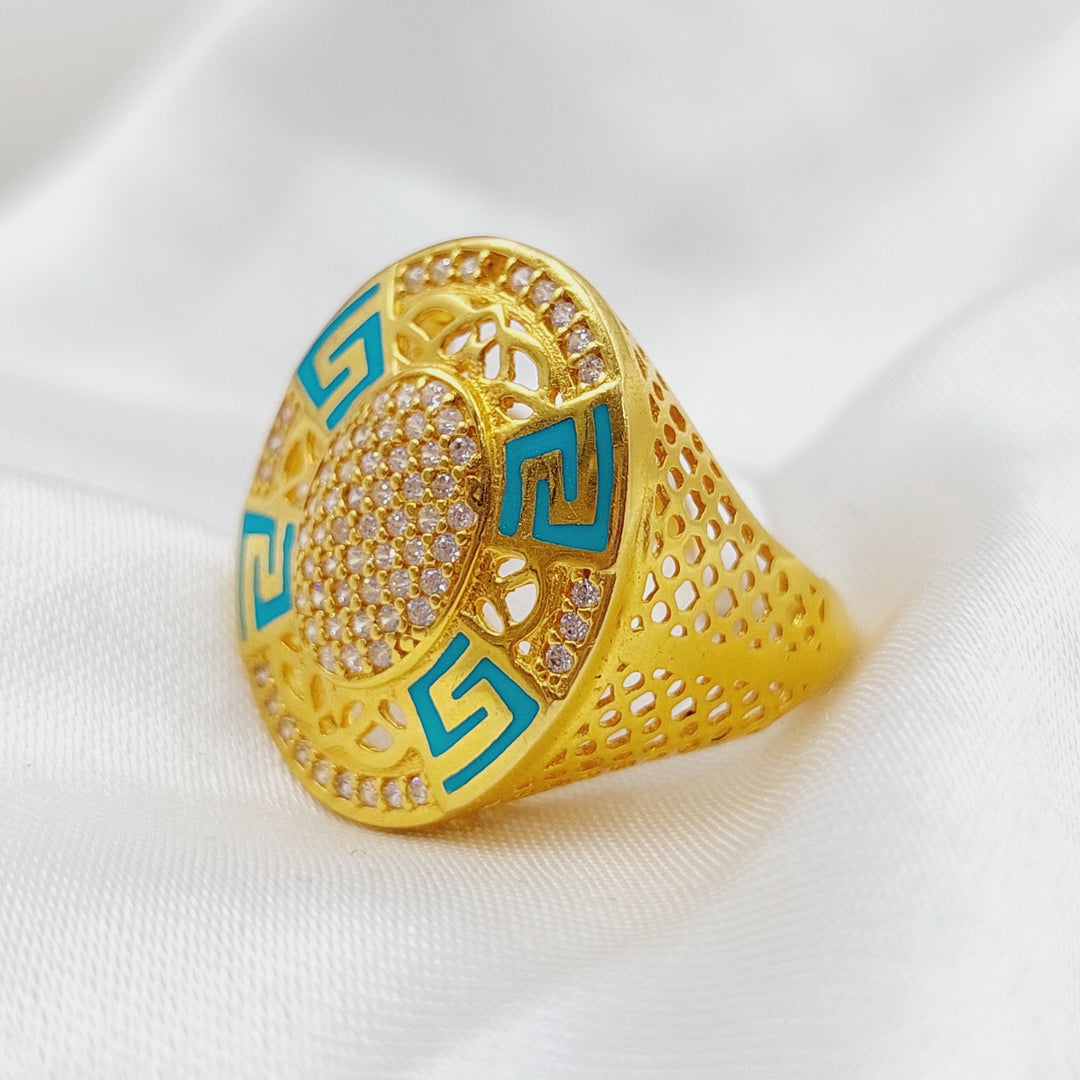 21K Gold Turquoise Greek Key Ring