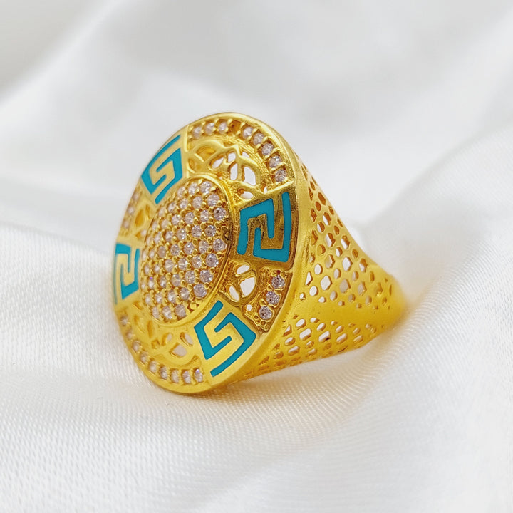 21K Gold Turquoise Greek Key Ring