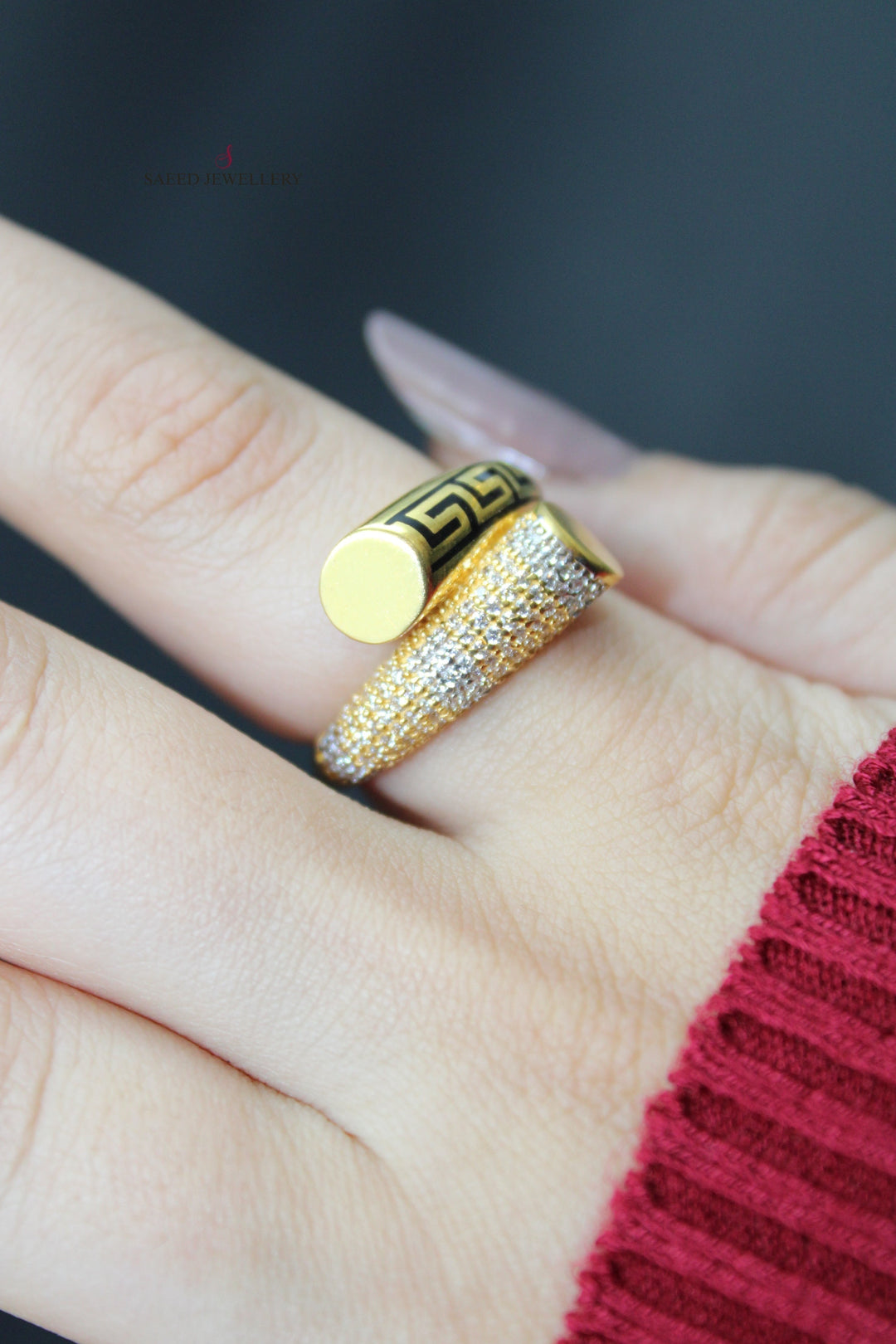 21K Gold Enamel Zirconia Ring by Saeed Jewelry - Image 4