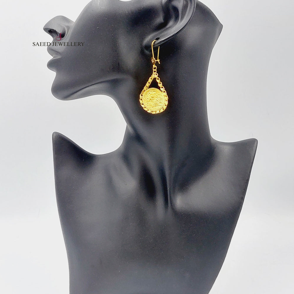 21K Gold English Lira Model Earrings by Saeed Jewelry - Image 2