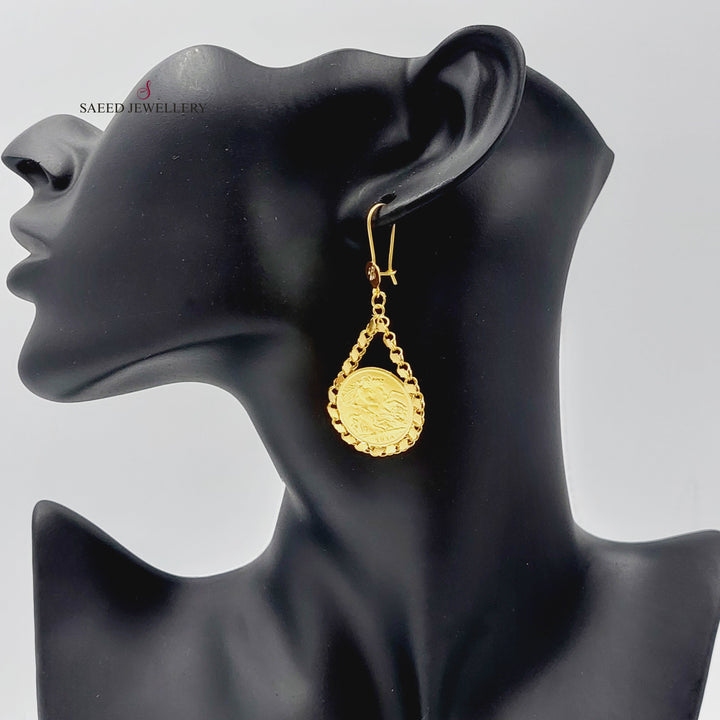 21K Gold English Lira Model Earrings by Saeed Jewelry - Image 3