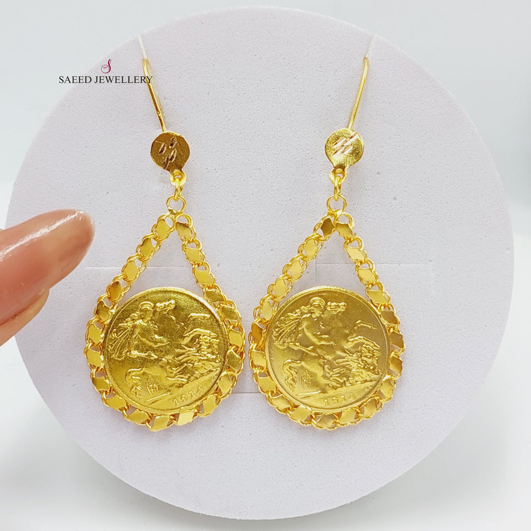 21K Gold English Lira Model Earrings by Saeed Jewelry - Image 1