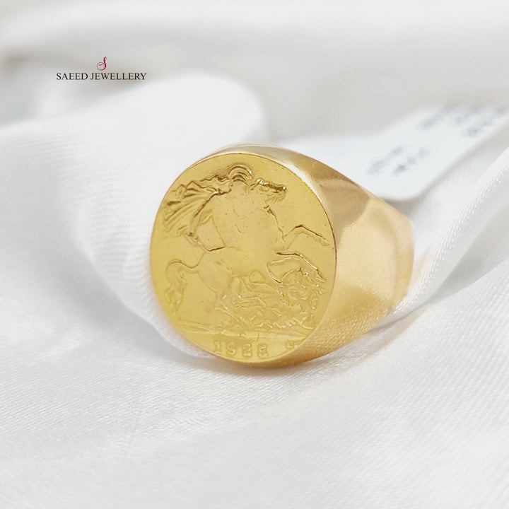 21K Gold English Lira Model Men's Ring by Saeed Jewelry - Image 3