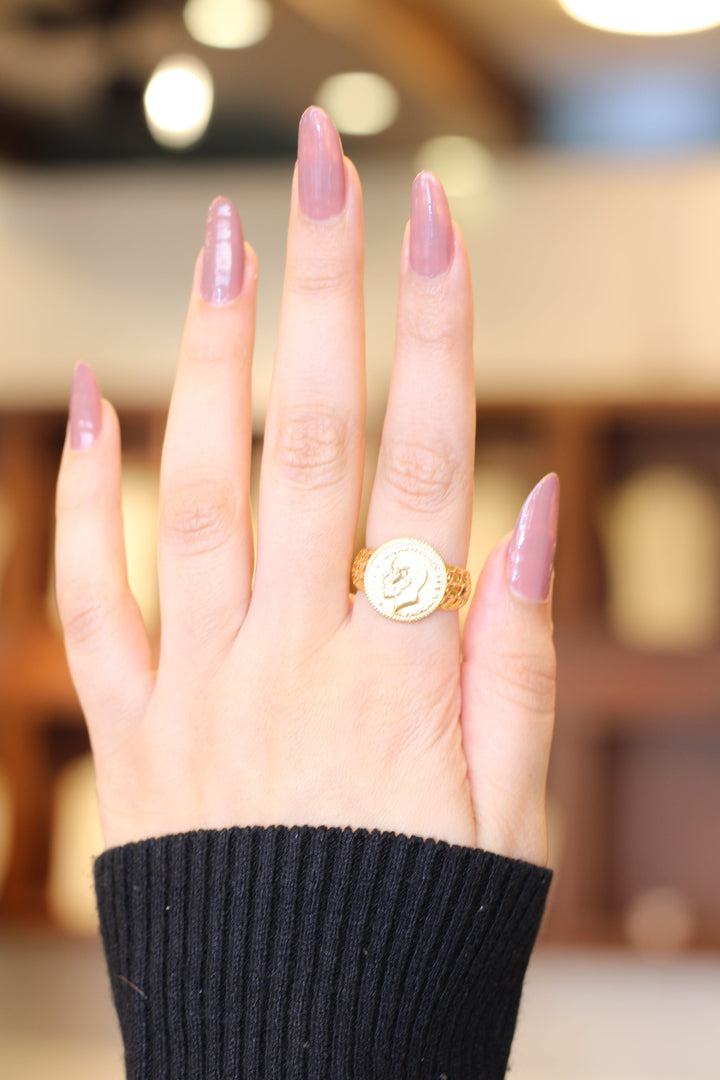 21K Gold English Lira Ring by Saeed Jewelry - Image 5