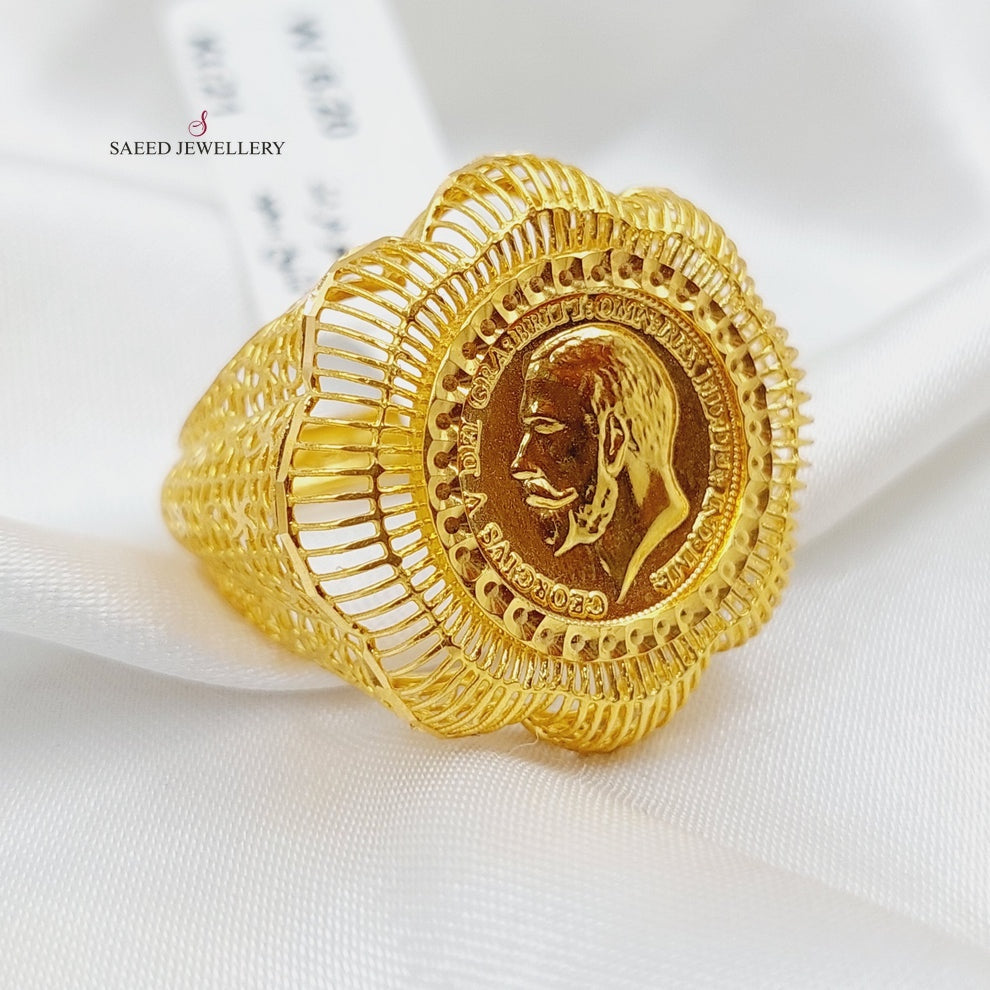 21K Gold English Lira Ring by Saeed Jewelry - Image 3