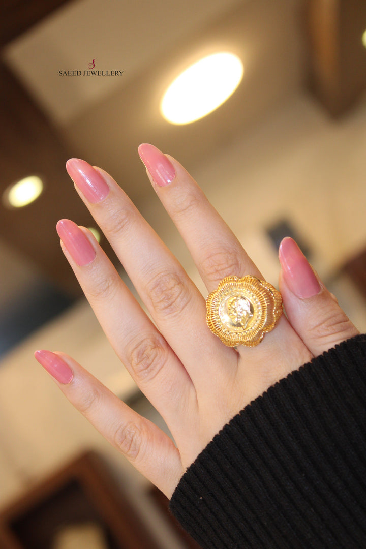 21K Gold English Lira Ring by Saeed Jewelry - Image 3