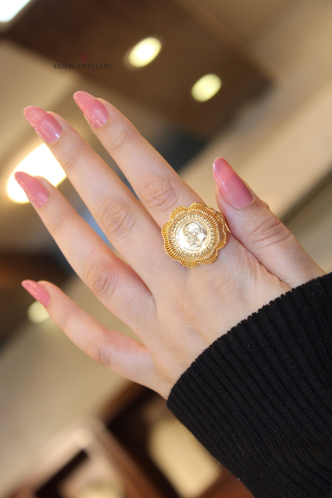 21K Gold English Lira Ring by Saeed Jewelry - Image 5