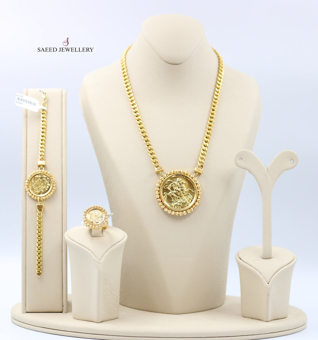 21K Gold Three Pieces English Lira set by Saeed Jewelry - Image 1