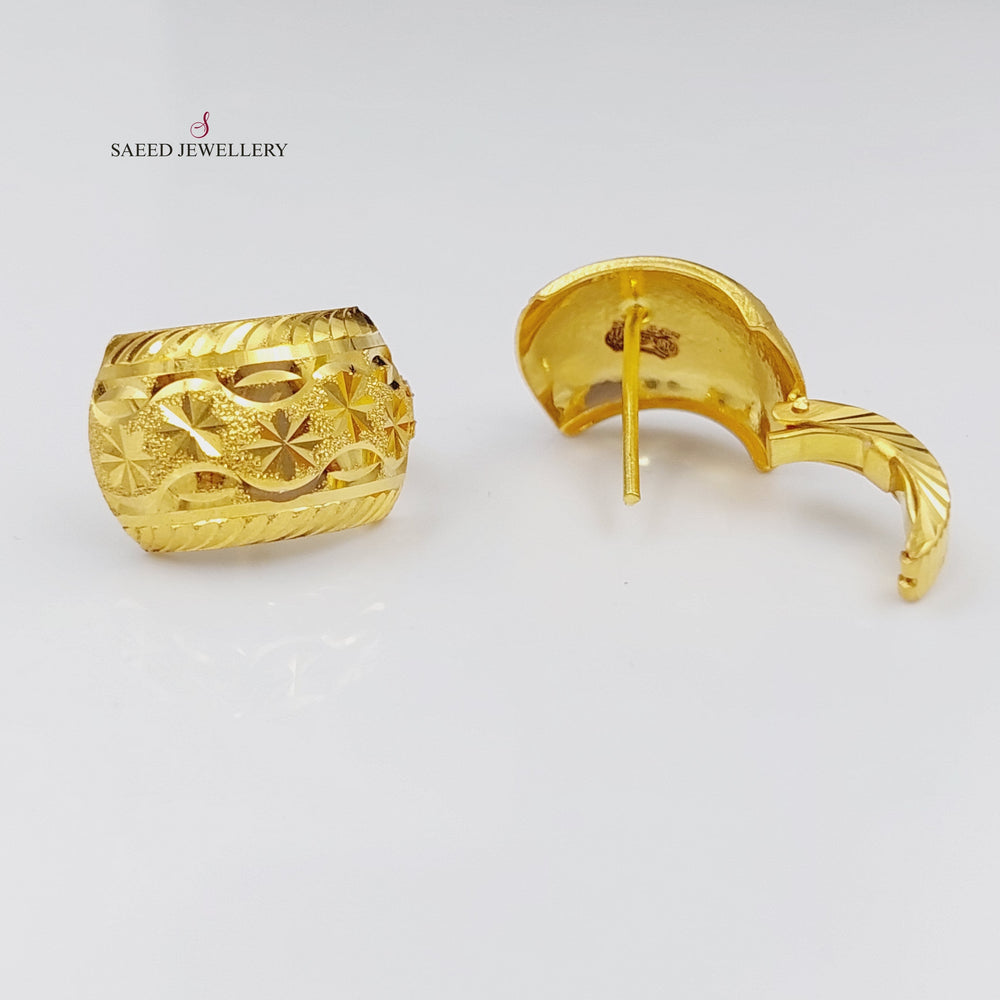 21K Gold Engraved Earrings by Saeed Jewelry - Image 2