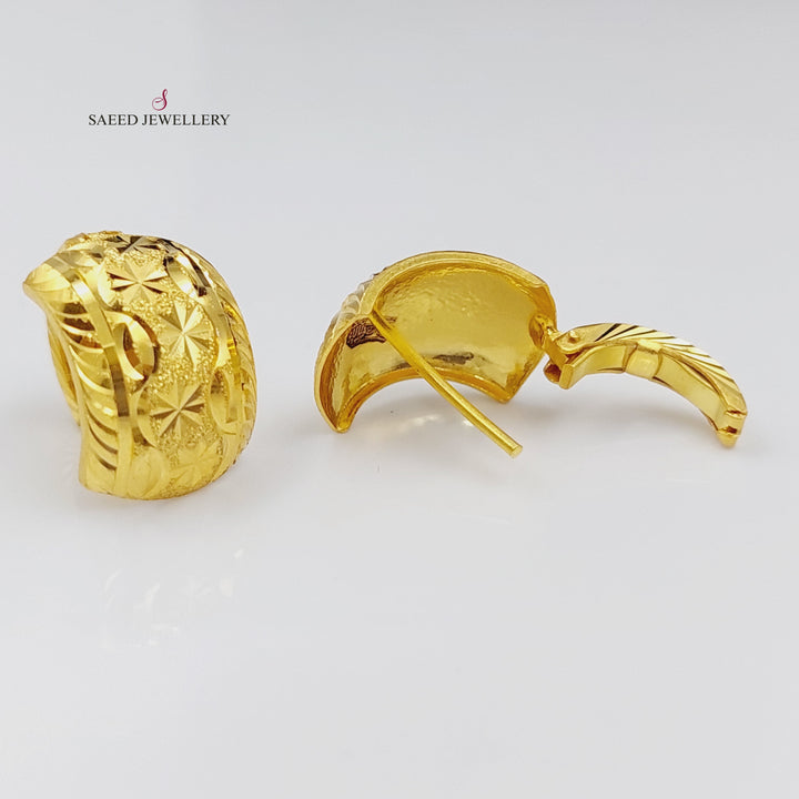 21K Gold Engraved Earrings by Saeed Jewelry - Image 3