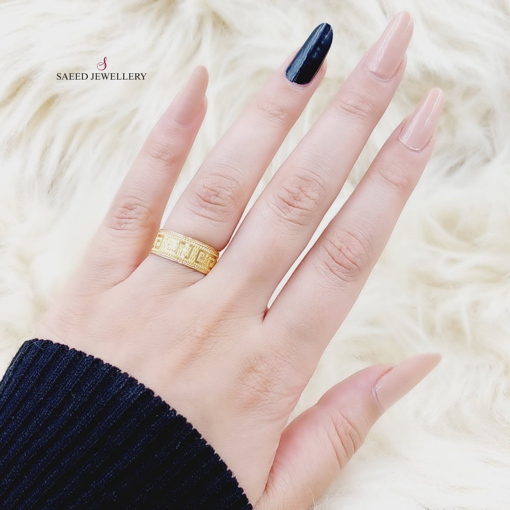 21K Engraved Wedding Ring Made of 21K Yellow Gold by Saeed Jewelry-ذبلة-نقش-فرزاتشي