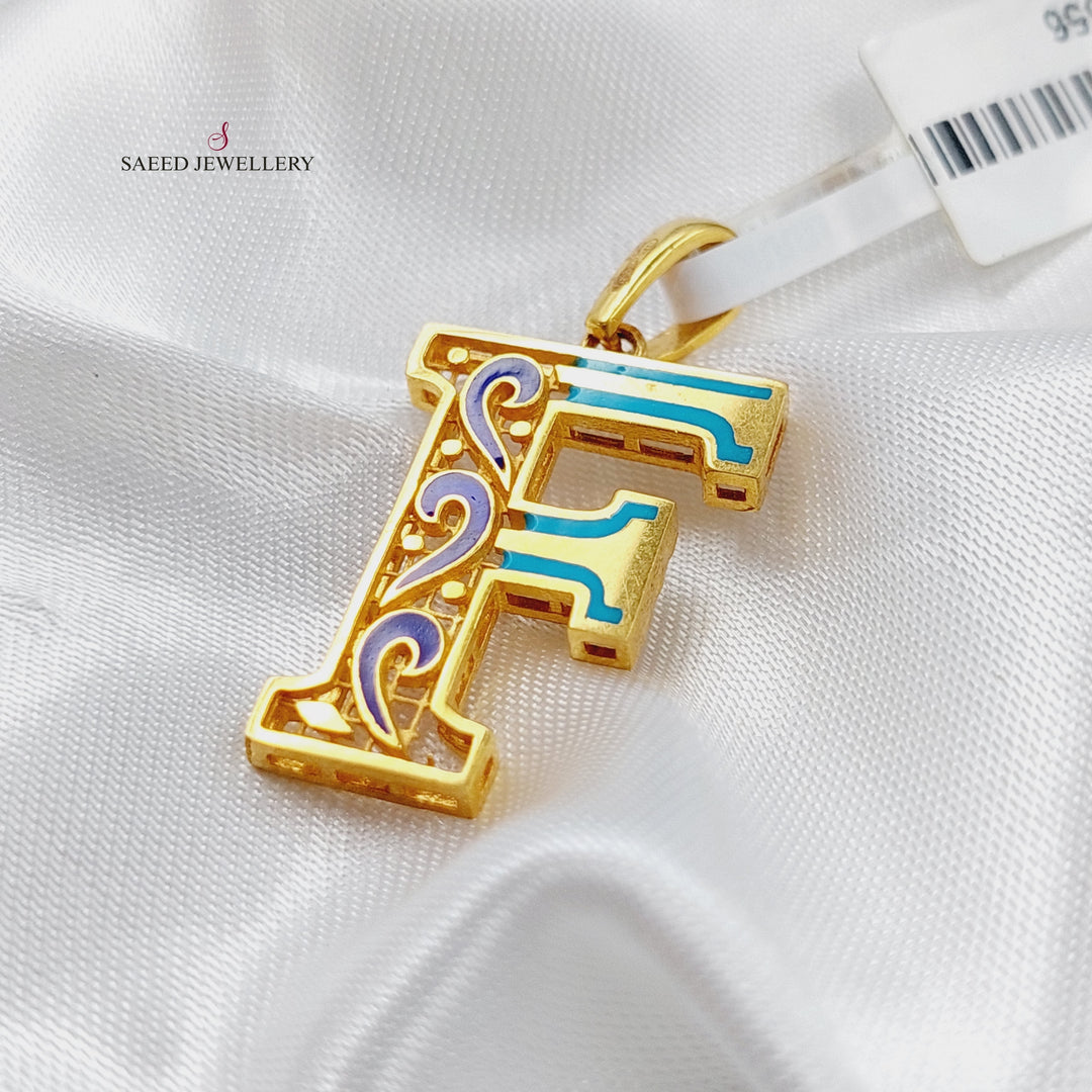 21K Gold F Letter Enamel Pendant by Saeed Jewelry - Image 4