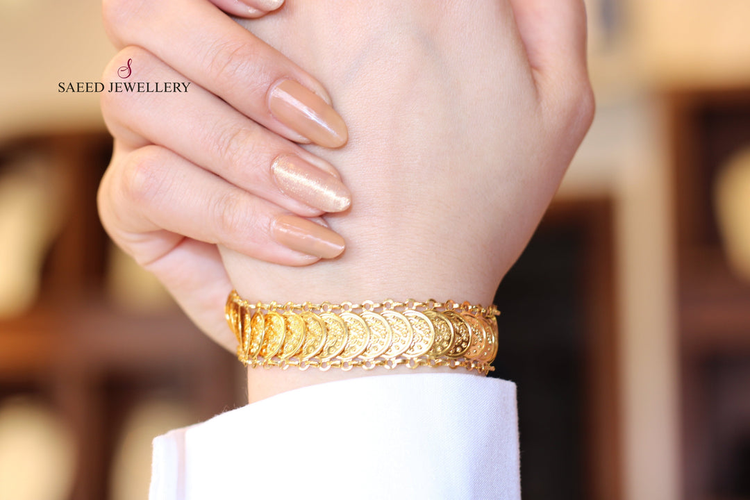 21K Fancy Bracelet Made of 21K Yellow Gold by Saeed Jewelry-اسوارة-صفط-قشره