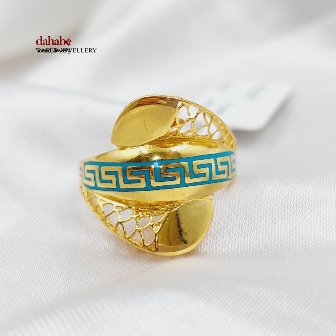 21K Gold Blue Enamel Heart Ring