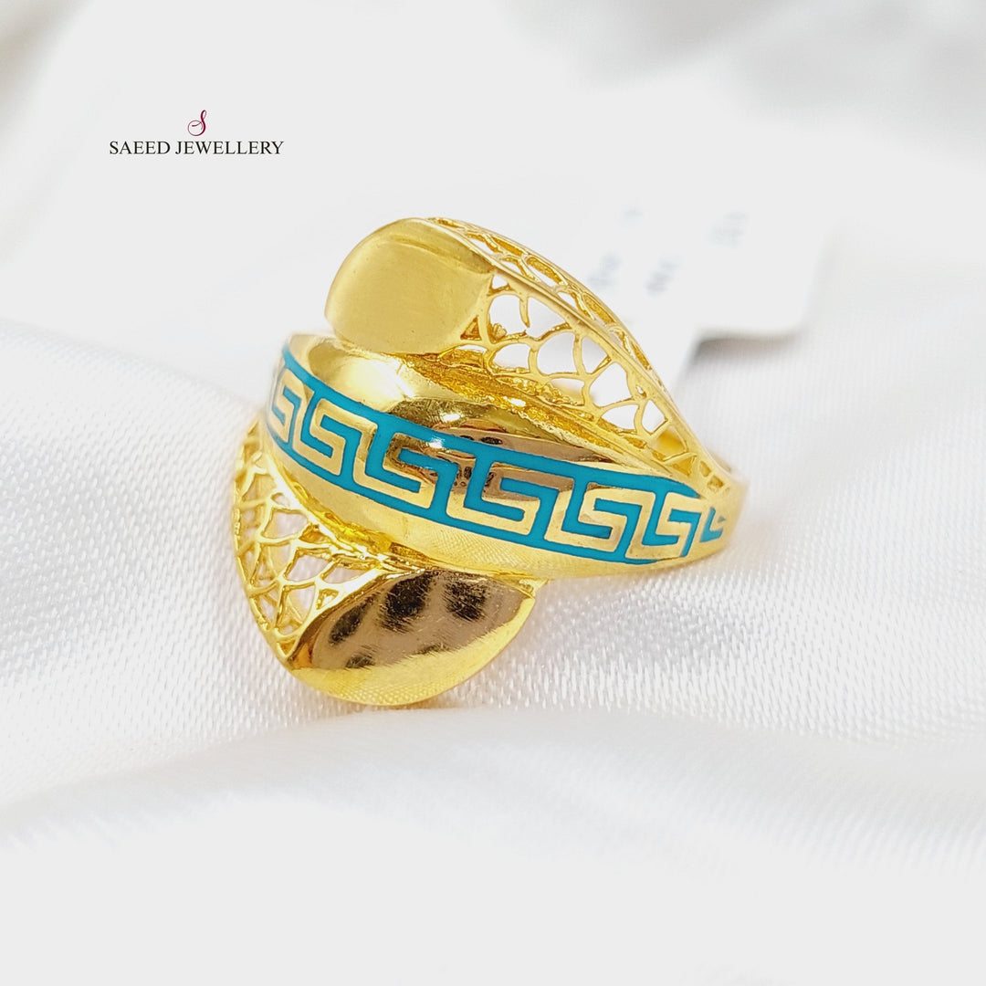 21K Gold Blue Enamel Heart Ring