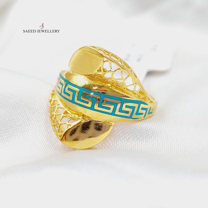 21K Gold Blue Enamel Heart Ring