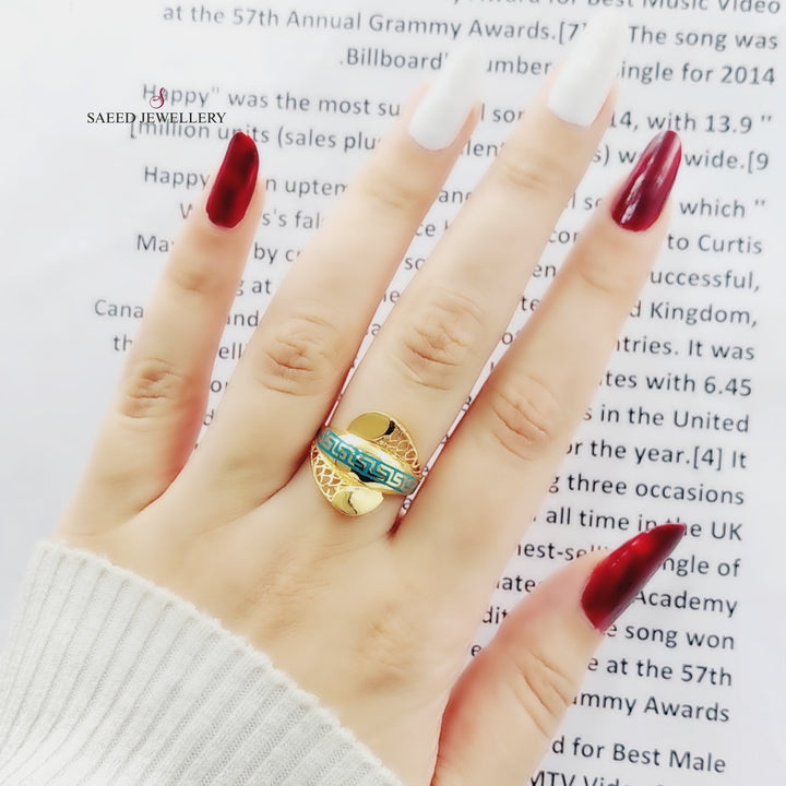 21K Gold Blue Enamel Heart Ring