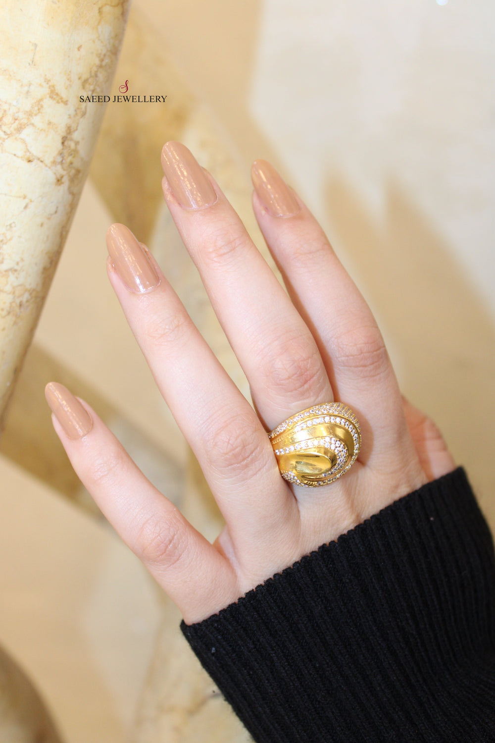 21K Gold Fancy Zirconia Ring by Saeed Jewelry - Image 2