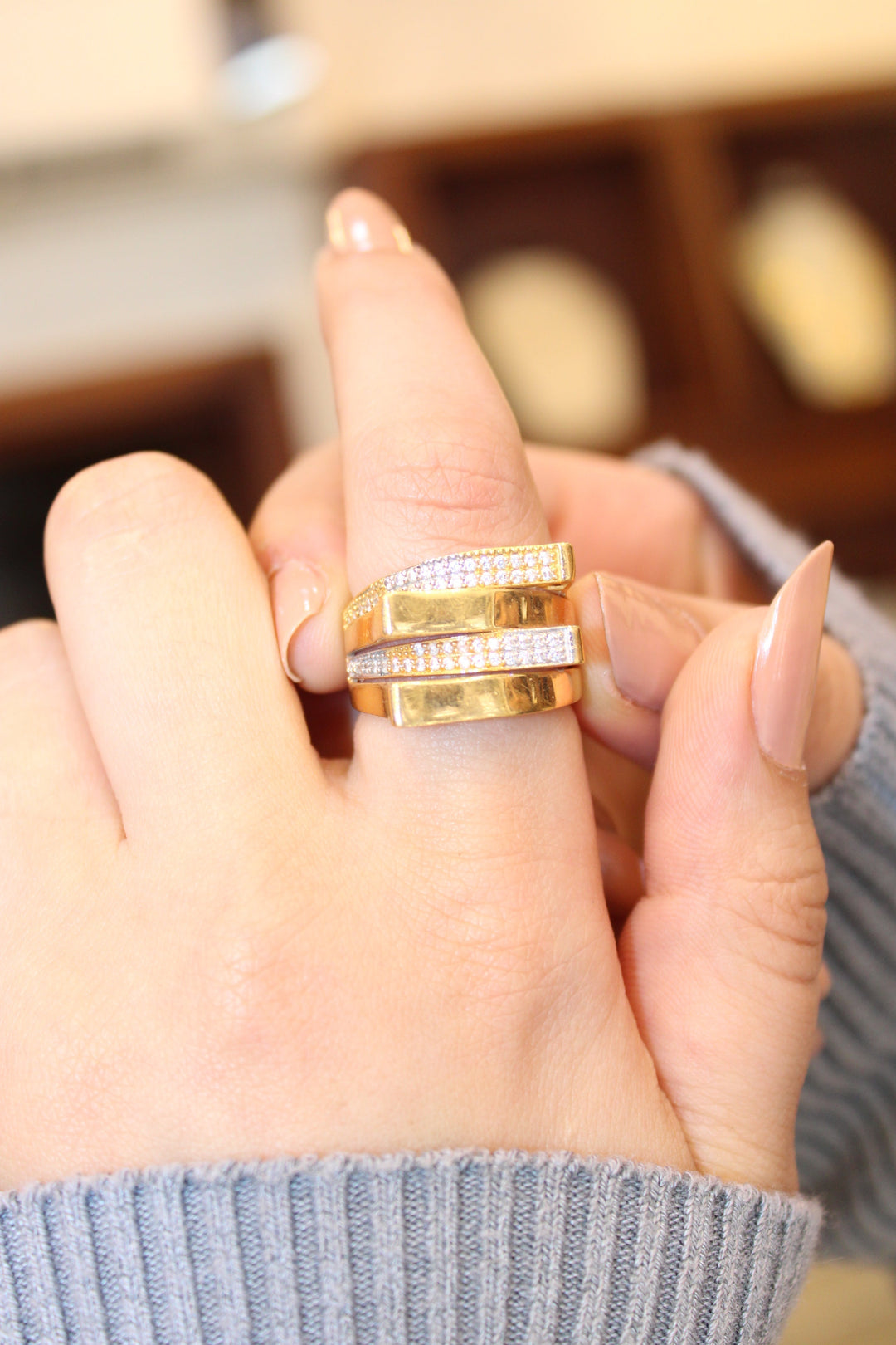 21K Gold Fancy Zirconia Ring by Saeed Jewelry - Image 2