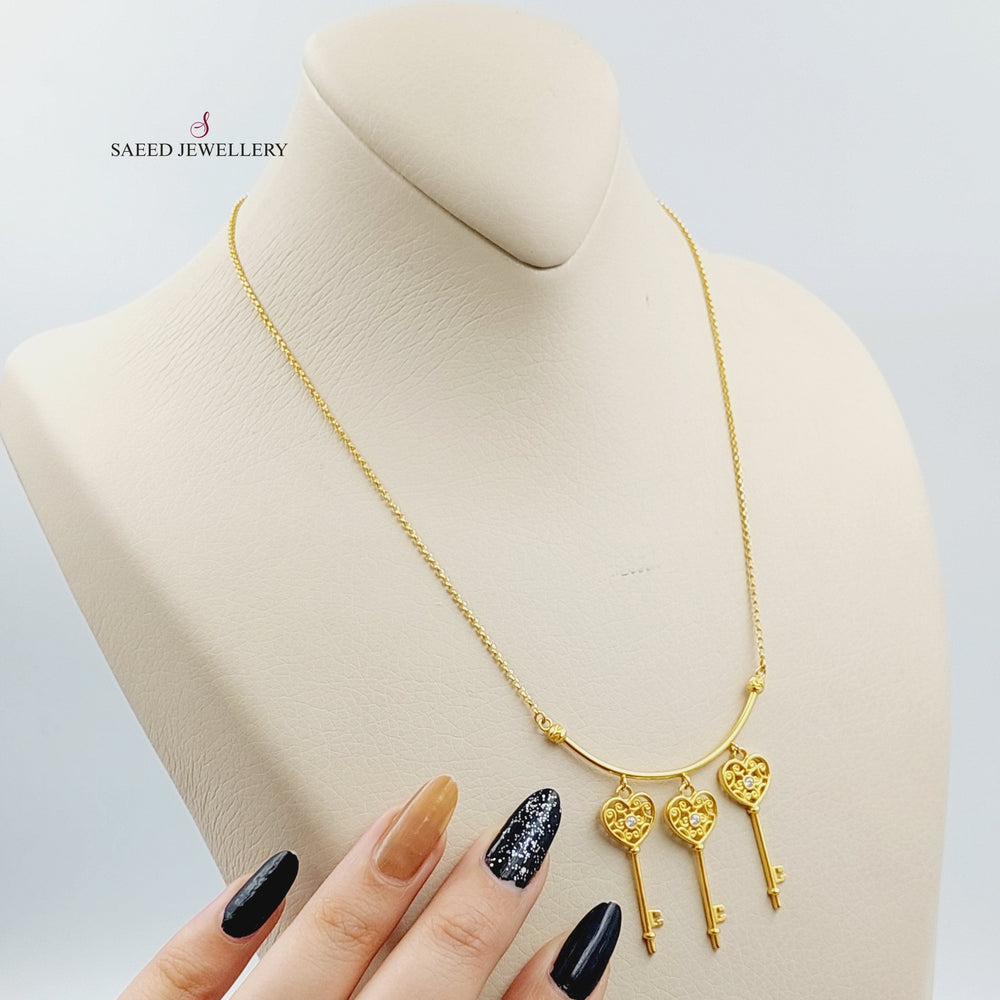 21K Gold Three Heart Key Necklace