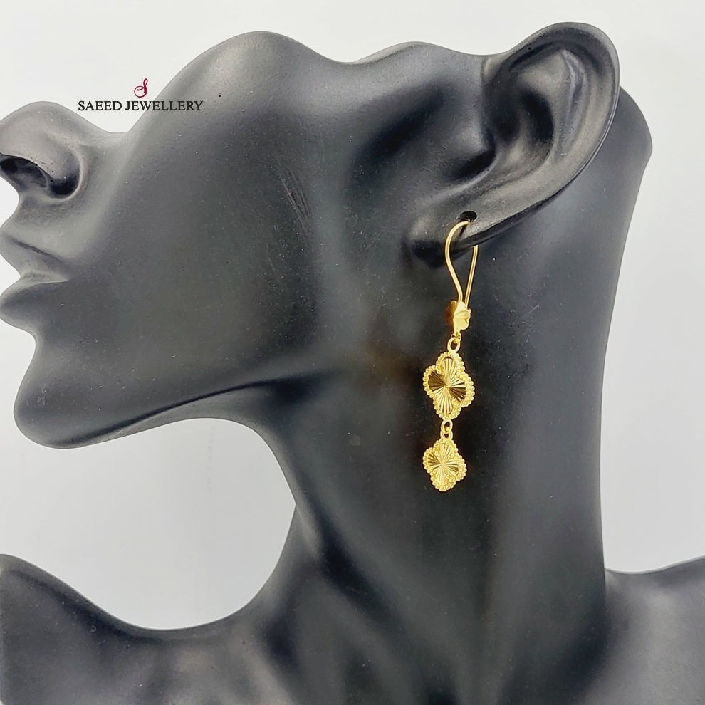 21K Gold Deluxe Clover Earrings by Saeed Jewelry - Image 2