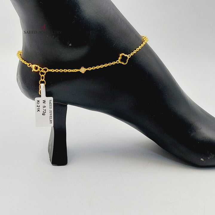 21K Gold Enameled & Zircon Studded Clover Anklet by Saeed Jewelry - Image 2