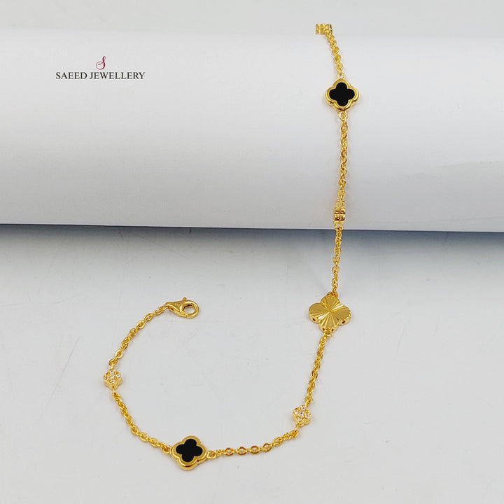 21K Gold Enameled & Zircon Studded Clover Anklet by Saeed Jewelry - Image 13