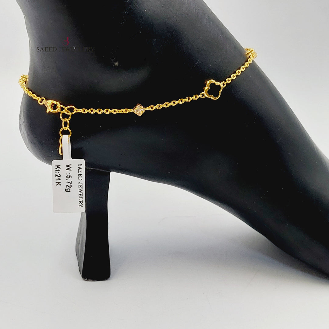 21K Gold Enameled & Zircon Studded Clover Anklet by Saeed Jewelry - Image 7