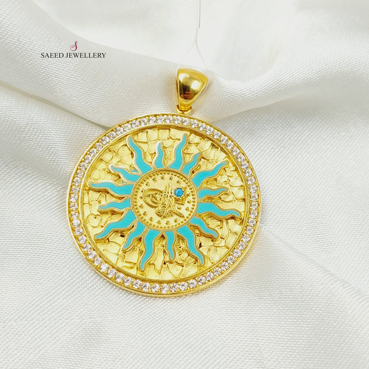 21K Gold Enameled & Zircon Studded Rashadi Pendant by Saeed Jewelry - Image 4