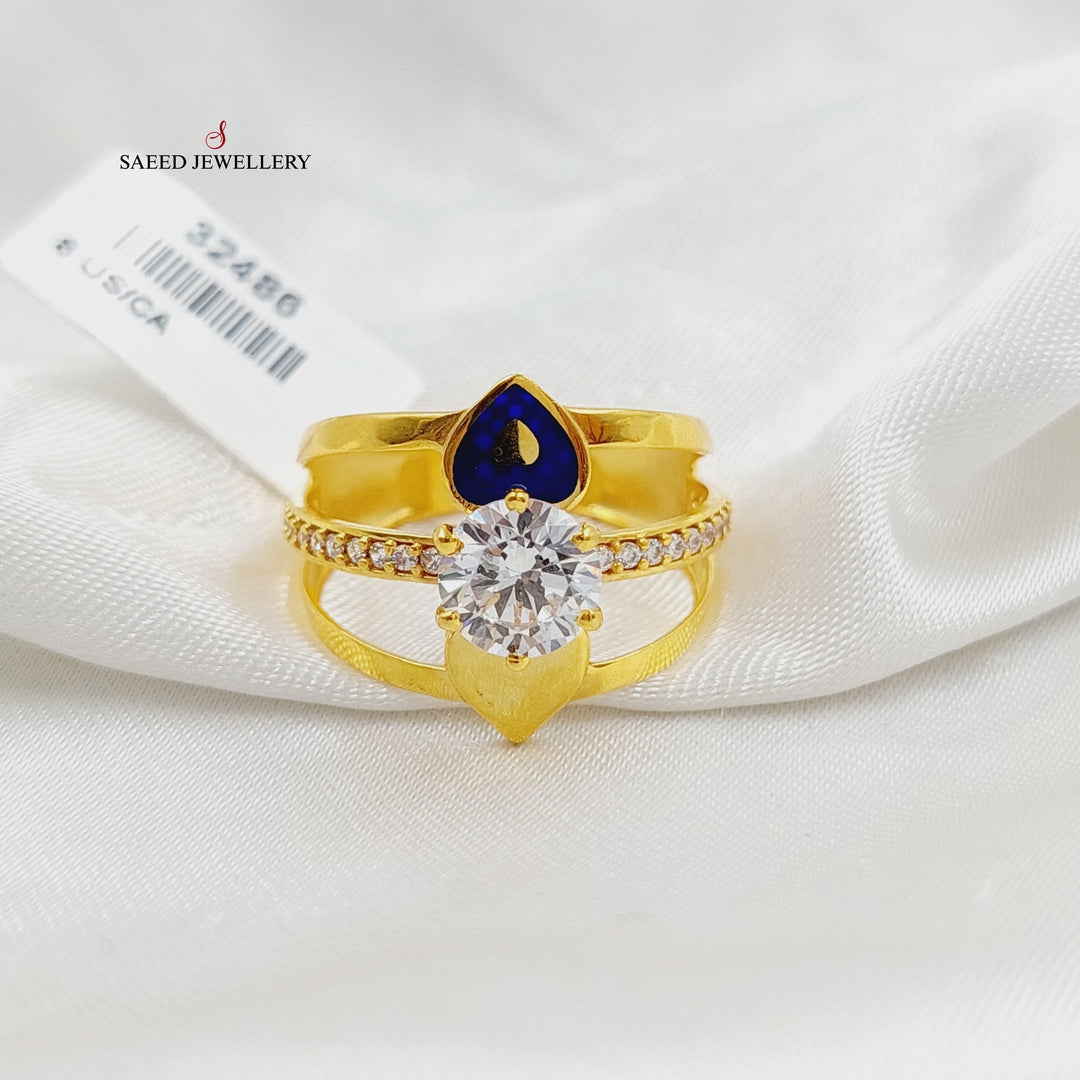 21K Gold Enameled & Zircon Studded Turkish Ring by Saeed Jewelry - Image 3