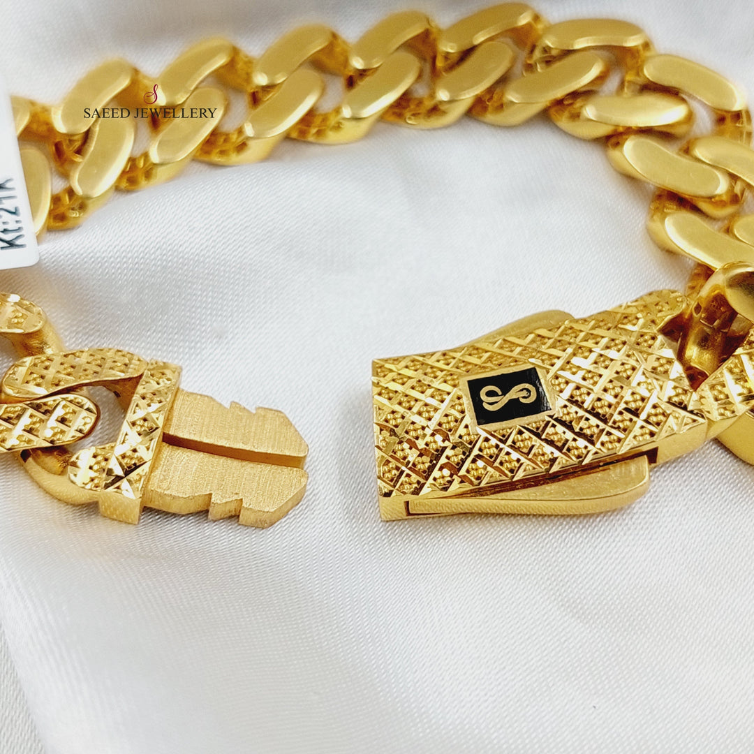 21K Gold Engraved Cuban Links Bracelet by Saeed Jewelry - Image 7