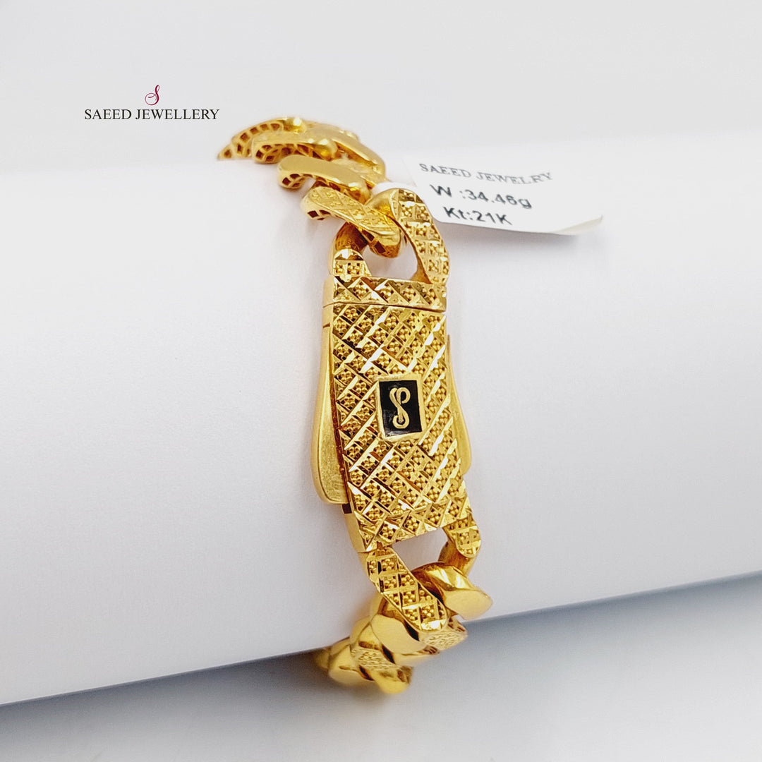 21K Gold Engraved Cuban Links Bracelet by Saeed Jewelry - Image 3