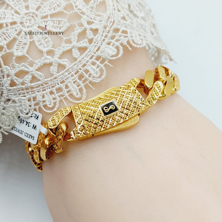 21K Gold Engraved Cuban Links Bracelet by Saeed Jewelry - Image 8