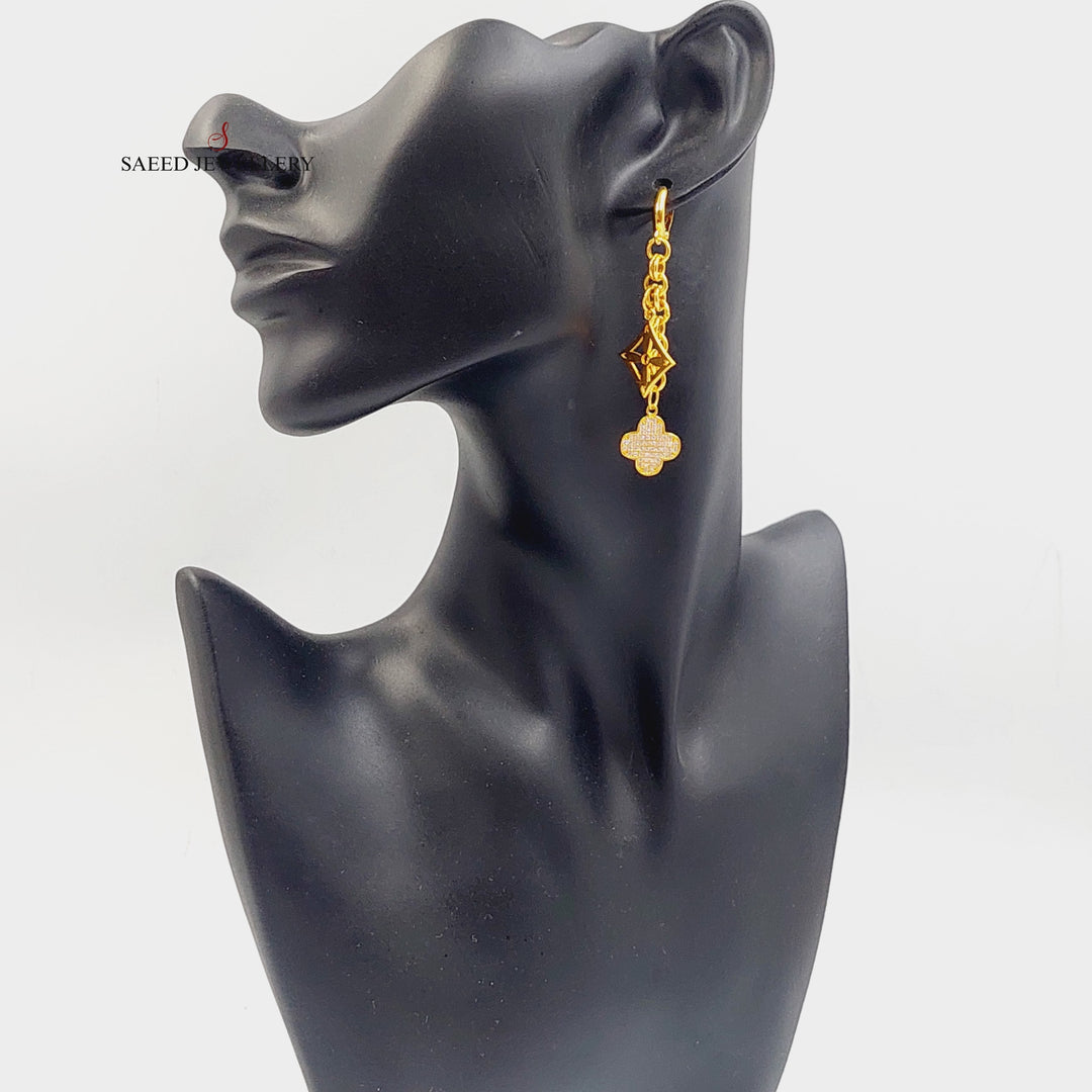 21K Gold Zirconed Clover Earrings by Saeed Jewelry - Image 3