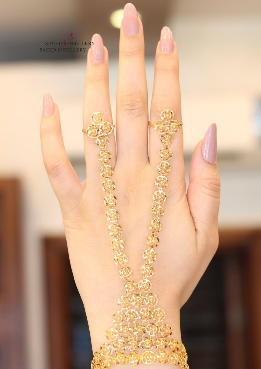 21K Gold Kuwaity Hand Bracelet by Saeed Jewelry - Image 3