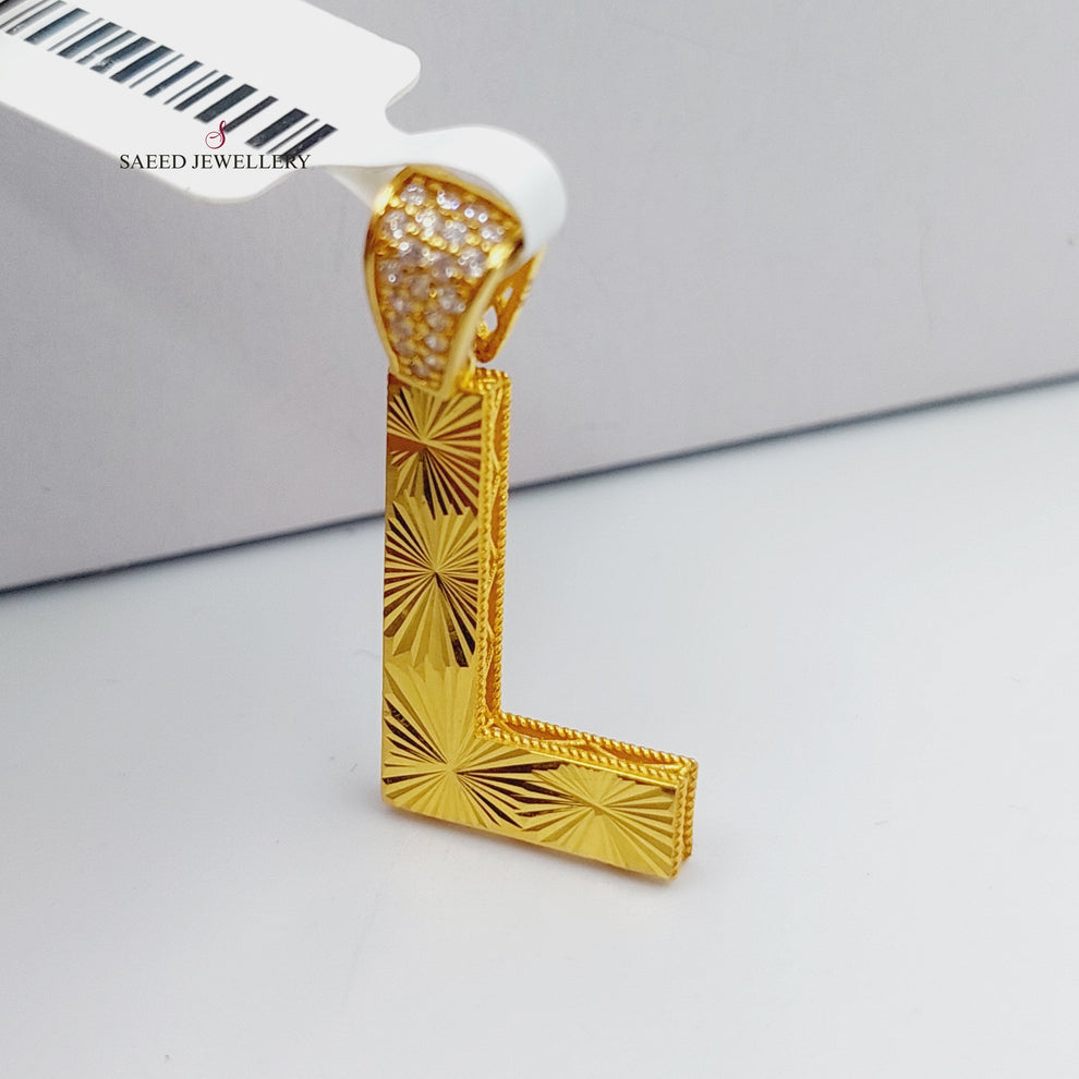 21K Gold L Letter Pendant by Saeed Jewelry - Image 3