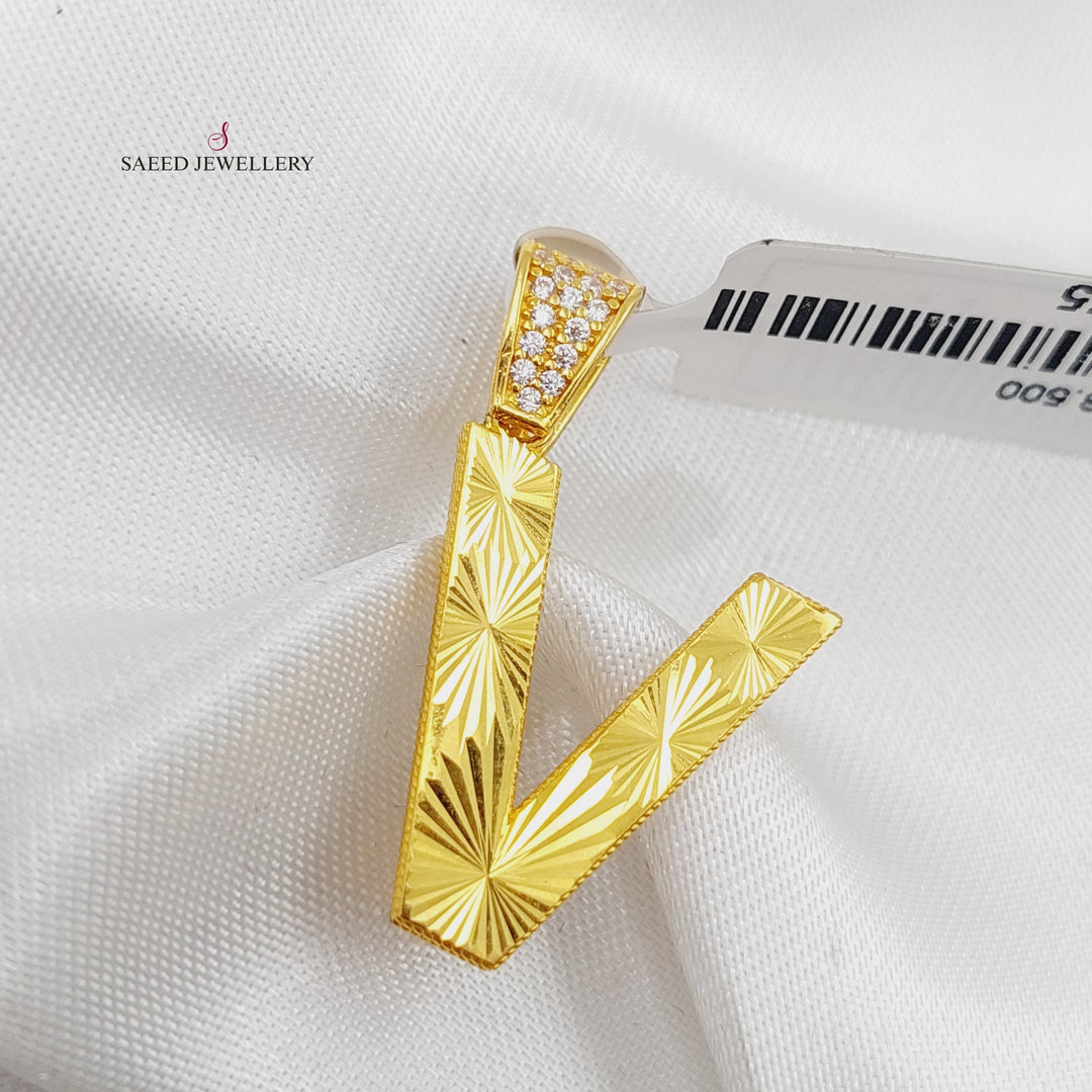 21K Gold Letter V Pendant by Saeed Jewelry - Image 1